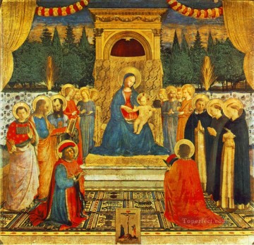  santos - Virgen Con El Niño Santos Y Crucifixión Renacimiento Fra Angelico